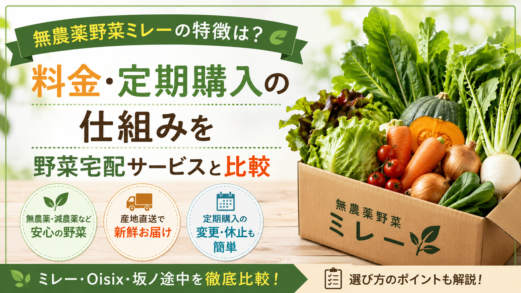 無農薬野菜ミレーの特徴は?料金・定期購入の仕組みを野菜宅配サービスと比較