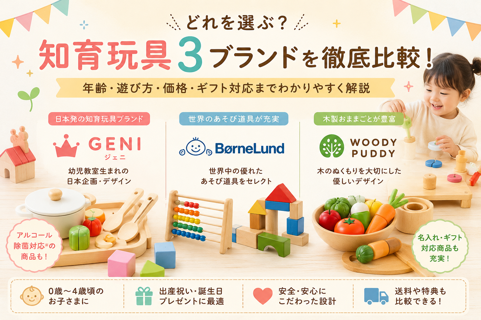 GENI(ジェニ)と知育玩具ブランドを比較|木のおもちゃの特徴・料金・選び方を解説